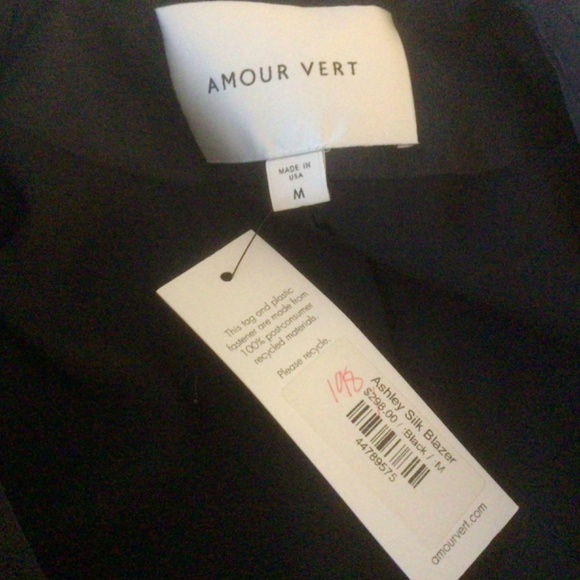 Amour Vert Ashley Black Silk Blazer Jacket Women’s Size Medium, New - Picture 4 of 6